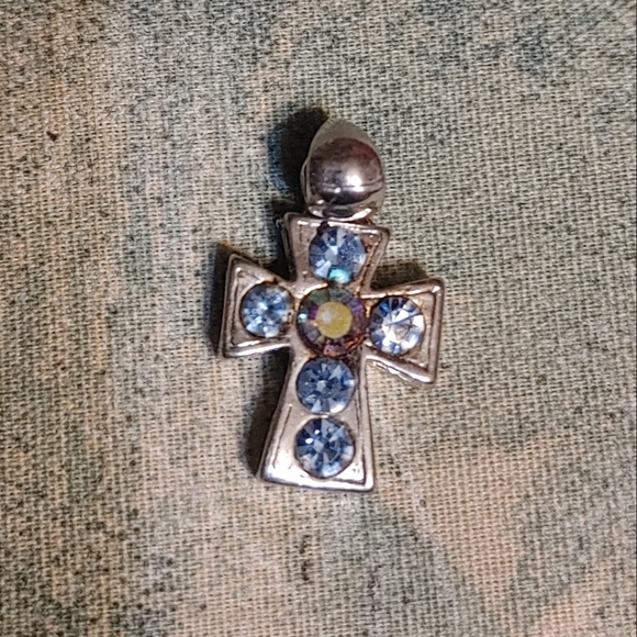 Silver plate Cross with blue and white stones No chain - Picture 1 of 1
